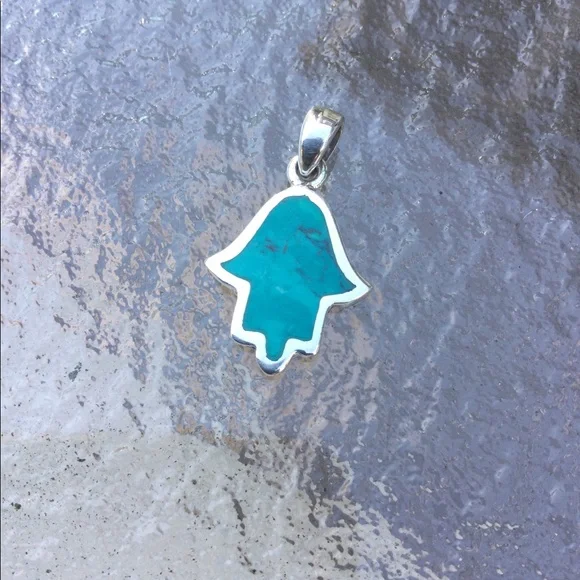 Pendant Hamsa turquoise Sterling silver Southwestern - Picture 2 of 6
